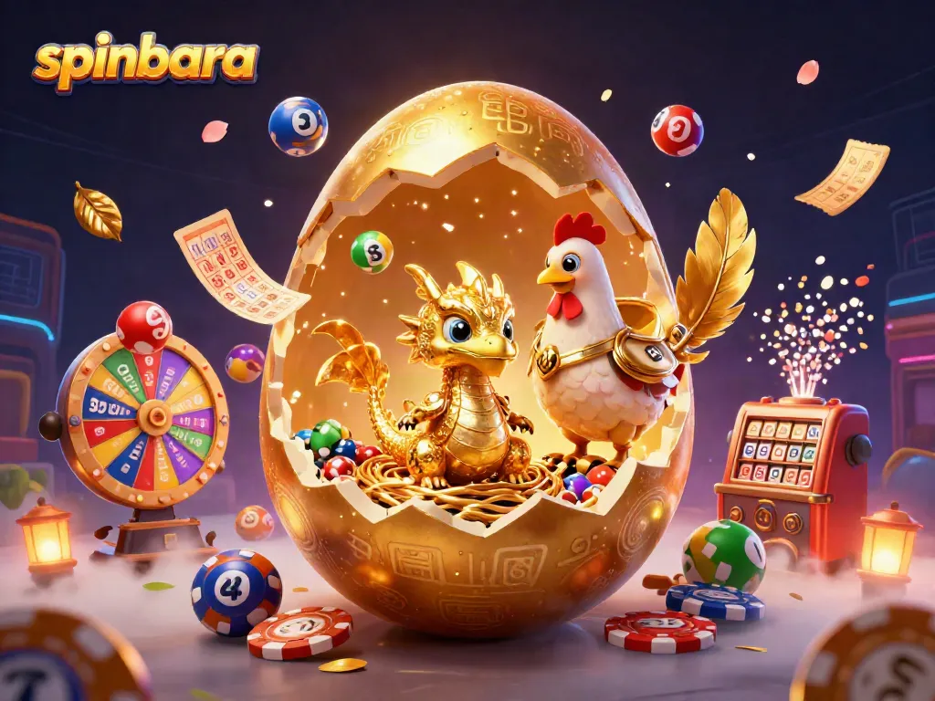 Experience the excitement of spinbara with a golden dragon and casino elements in a dynamic scene.